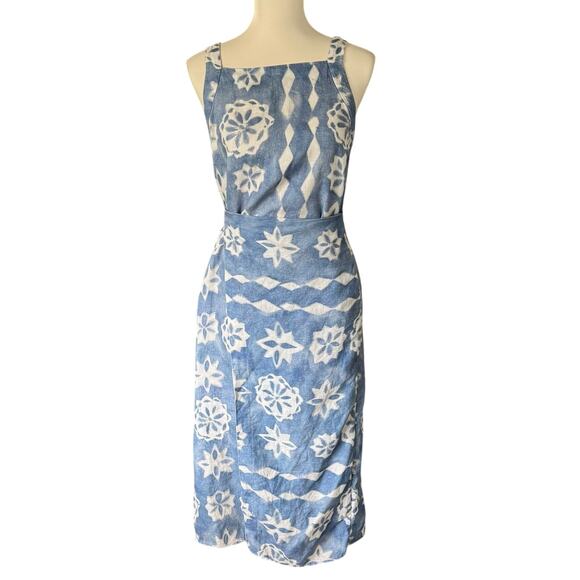 Rebecca Taylor Paper Fleur Whisper 100% Linen Midi Dress Blue White Size Small - Picture 1 of 9
